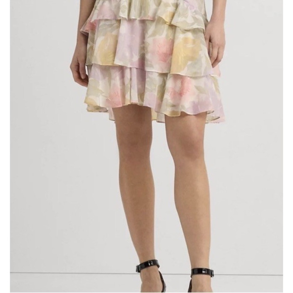 Lauren Ralph Lauren Skirt Women's Size 12 Floral Tiered Ruffle Pastel NWT